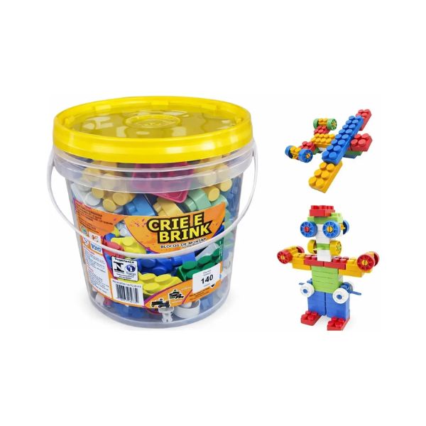 Blocos de Montar com Balde 140 Peças Brinquedo Educativo