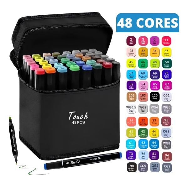 Kit Canetinhas 48 Cores Ponta Dupla Colorir